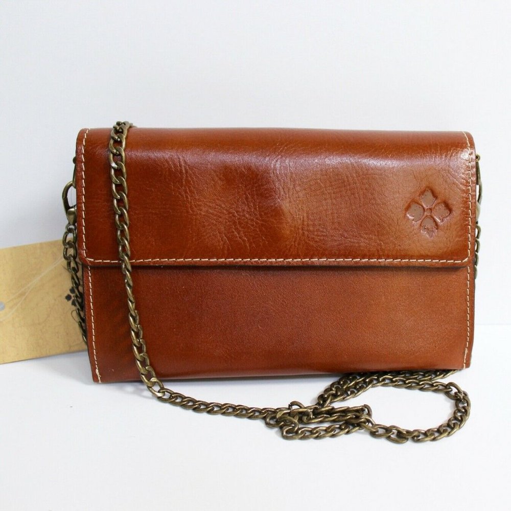 Patricia Nash Heritage Collection Tan Leather Flap Chain Small Crossbody Bag